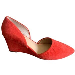 FRANCO SARTO Red Fenway Genuine Suede Point Toe D'Orsay Wedge Heels Size 8.5W